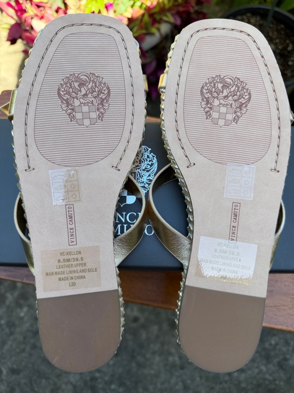 Vince Camuto Gold Metallic Cross-Strap Slide Sandals - Picture 5 of 5